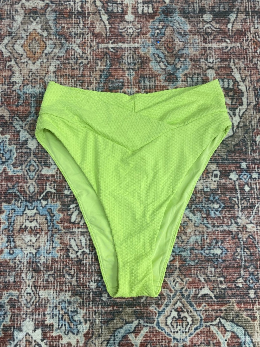 Aerie NWT lime green textured high cut crossover waist cheeky bikini bottom L